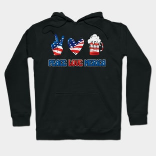 Peace Love Merica 4th of July American Flag Hoodie